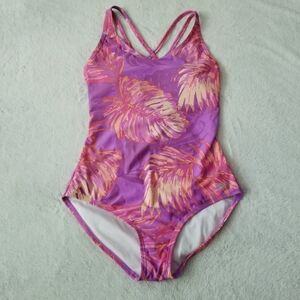 SPEEDO Pastel Tropical Print Cross Back Swimsuit Size 8